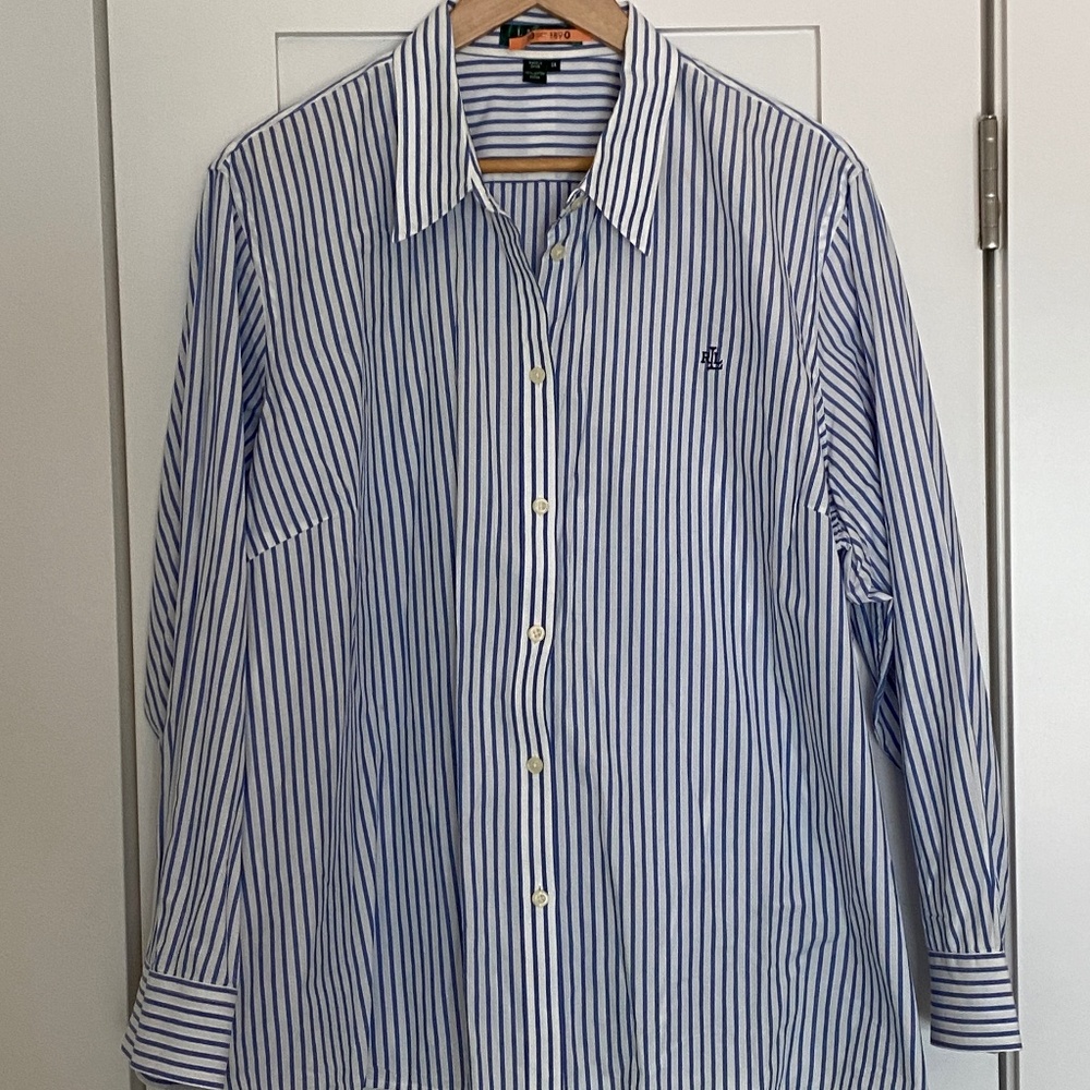 Stripe Cotton Long-Sleeve Blouse